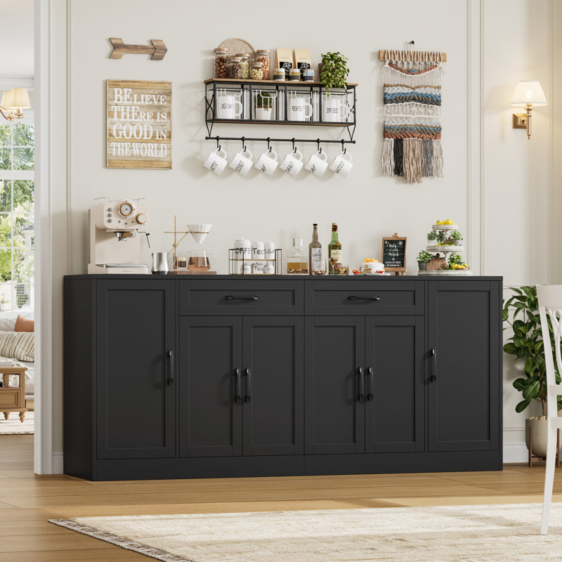 71'' Large Farmhouse Sideboard With Adjustable Shelves And 2 Large Drawers, Black