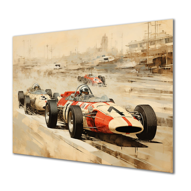«Vintage Rally Speed Car Melody 1 - Race Tracks», art mural en métal MT135881, H 24 po x l 32 po x P 1 po