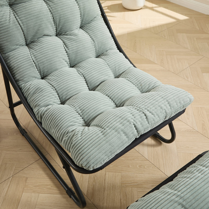 Méridienne avec repose-pieds, fauteuil inclinable confortable avec coussin gonflable et repose-pieds, Tissu vert pâle, Noir