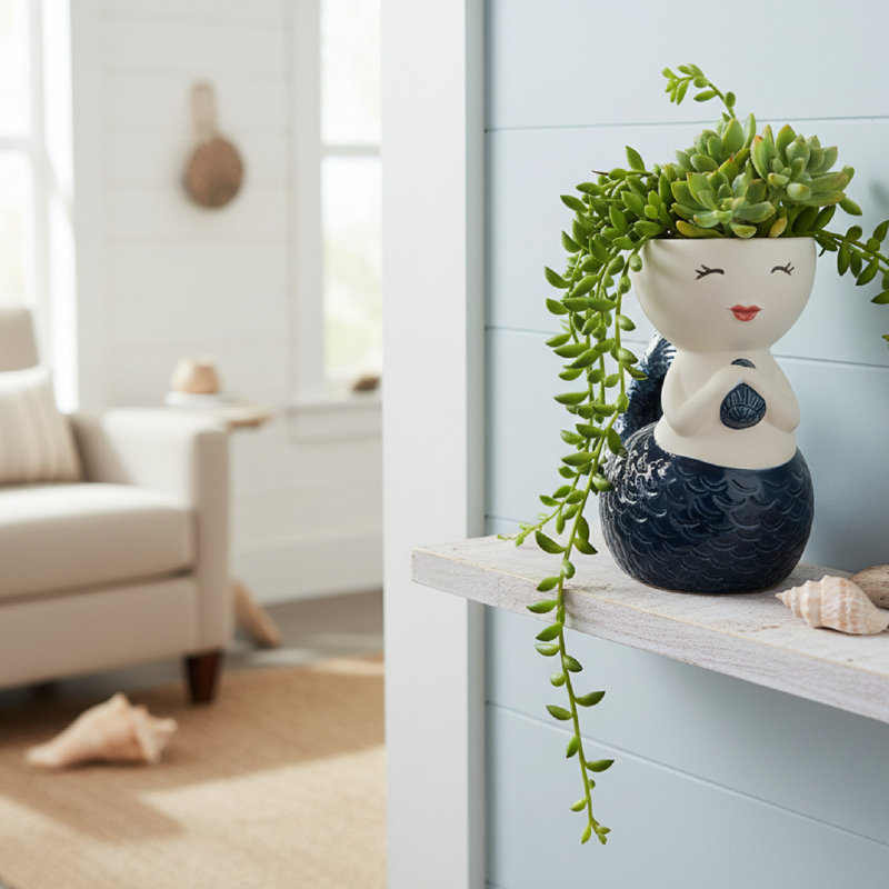 Ceramic Mermaid Planter Sitting