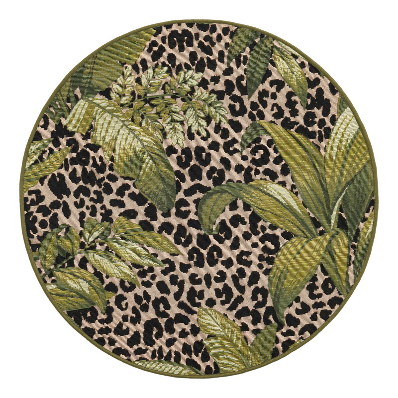 Asuna Green Andromeda Indoor/Outdoor Modern Rug, Round 3'1"