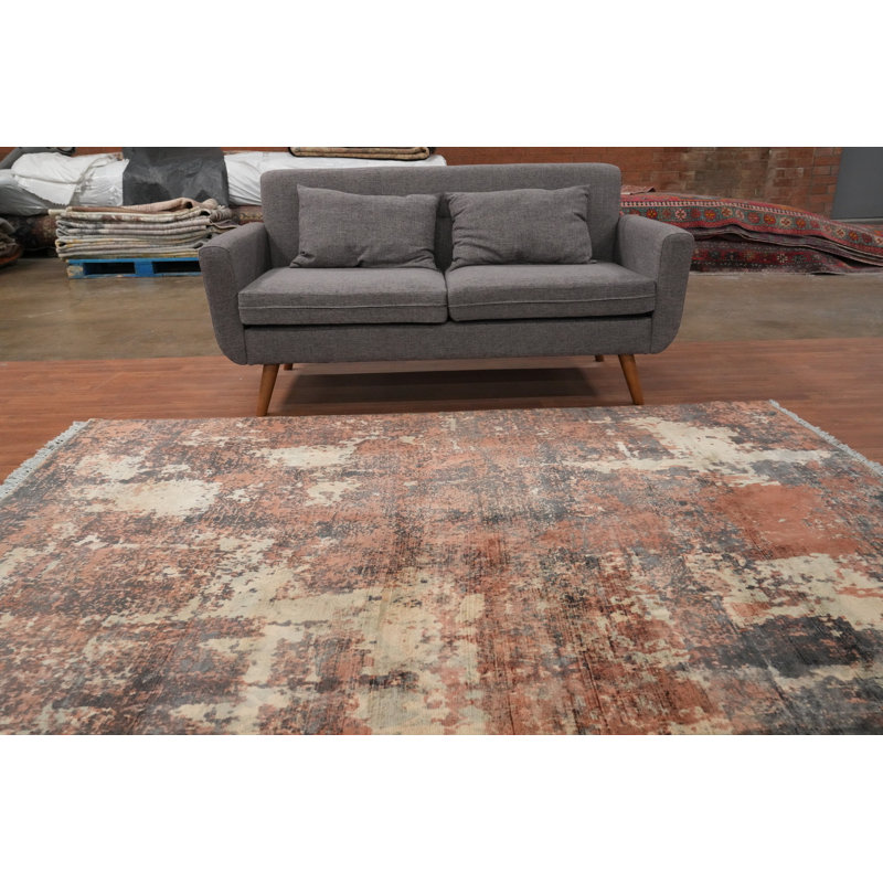 Tapis abstrait aspect vieilli abstrait 6 x 8 avec tons terreux chaleureux