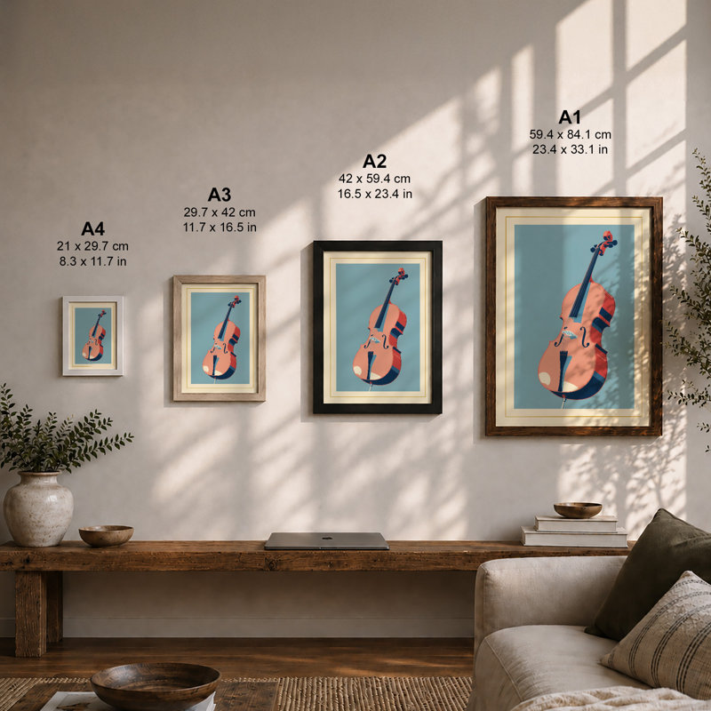 Violin in Stillness Modern - Framed Print, A3 - 42.0 x 29.7 cm, White