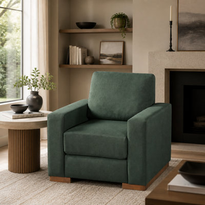 Chaise d'appoint carrée avec base en bois d'hévéa et revêtement en lin respirant