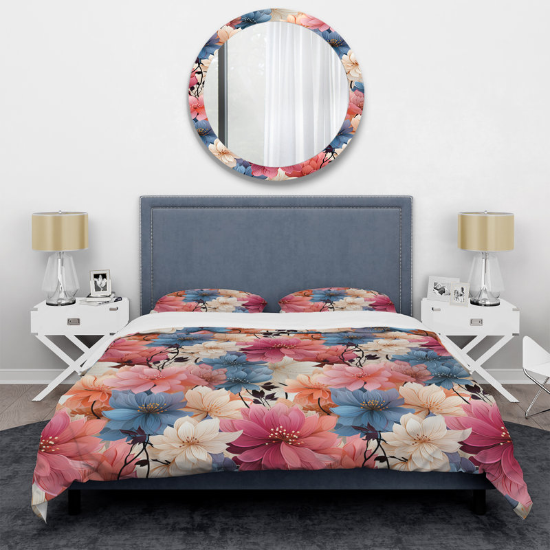 Rose et bleu pétales Floral Expression - Ensemble de housse de couette floral