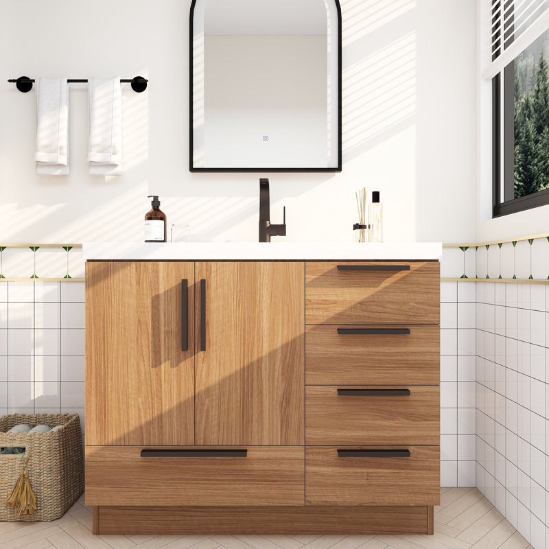 Meuble-lavabo autoportant avec tiroirs à droite Carla, 42", Palissandre