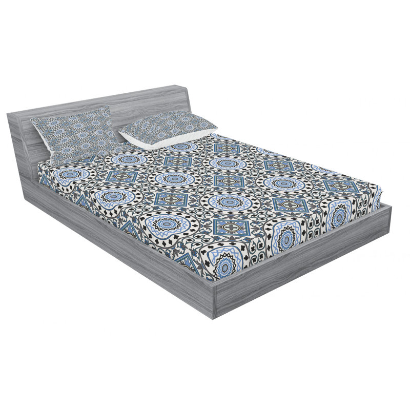 Microfiber Geometric Sheet Set, Full Sheet Set with Fitted Sheet