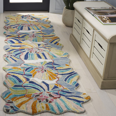 Tapis en laine / coton touffeté à la main Myung en ivoire / bleu