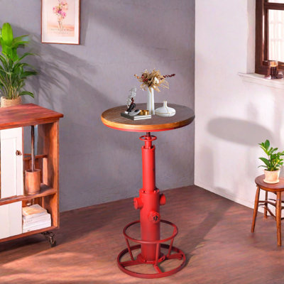 Industrial Bar Table 38.6"-44.5" Height Adjustable Swivel Round Wood Tabletop 23.6" Dia, Kitchen Dining Office Coffee Bistro Pub Table
