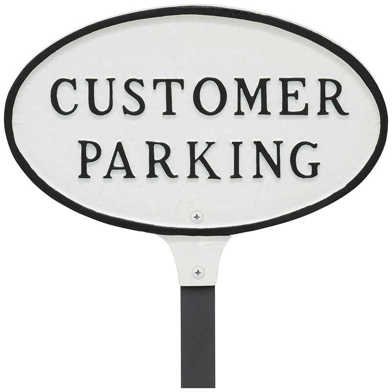 Petite plaque de déclaration de client ovale 6 po x 10 po avec piquet de pelouse - blanc / noir, Blanc/Noir
