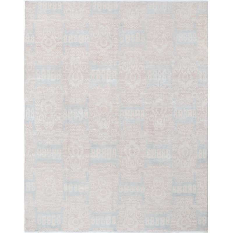 Tapis bleu pâle en laine noué à la main de 8 x 10 pi, motif géométrique turc, grand tapis pour le salon