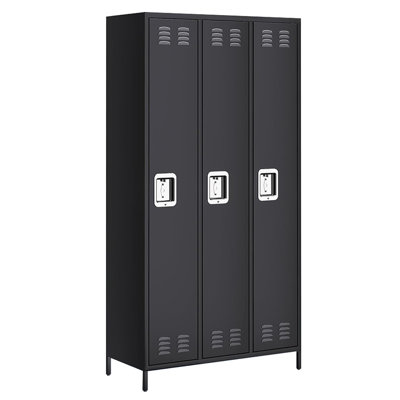 72'' Tall 3-Door Metal Wardrobe Storage Locker, Cold-Rolled Steel Cabinet with Ventilated Doors
