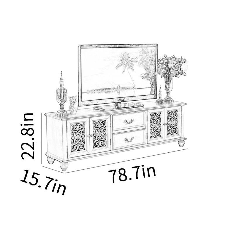 Meuble télé rétro, H 22,8 po x L 78,7 po x l 15,7 po, Or / Bleu