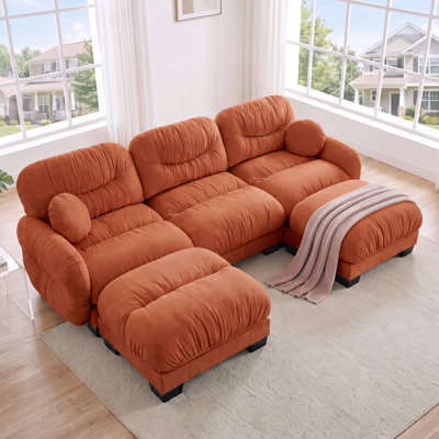 Canapé modulaire de 116 po en forme de U avec 2 repose-pieds mobiles, canapé-lit 5 places en chenille plissée confortable moderne avec 2 coussins décoratifs et siège profond de 24 po pour le salon