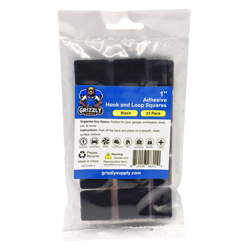1" Adhesive Hook and Loop Square 25/pk