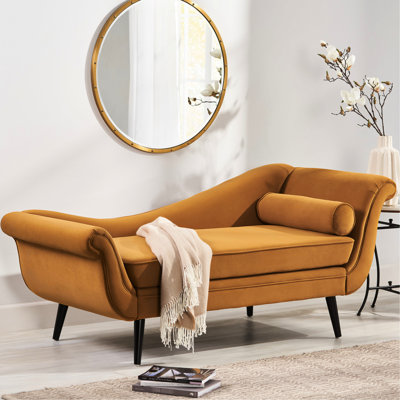 Chaise longue en velours jaune foncé, 179 cm de large, 74,5 cm de profondeur, 77,8 cm de hauteur, 1 place - Idéale pour un coin détente ou une chambre. Canapé en velours, taille X, pour une transformation réussie de votre salon.