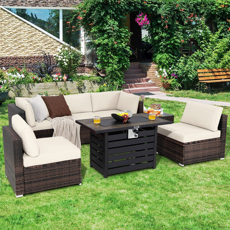 Audris 5 - Person Patio Conversation Set with Cushions, Off White