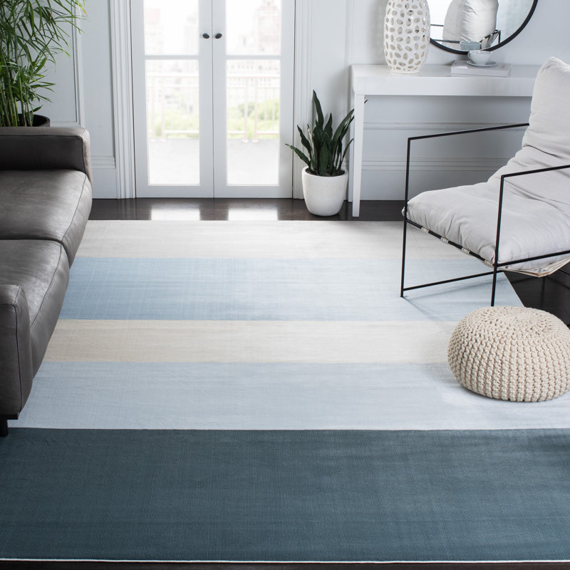Aslin Striped Blue/Gray Area Rug, Rectangle 5'3" x 7'7"