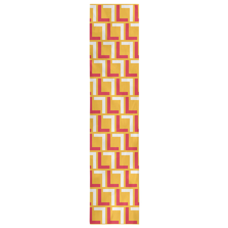 Kansas Geometric Table Runner, 90" x 16", Red/White/Gold, Polyester