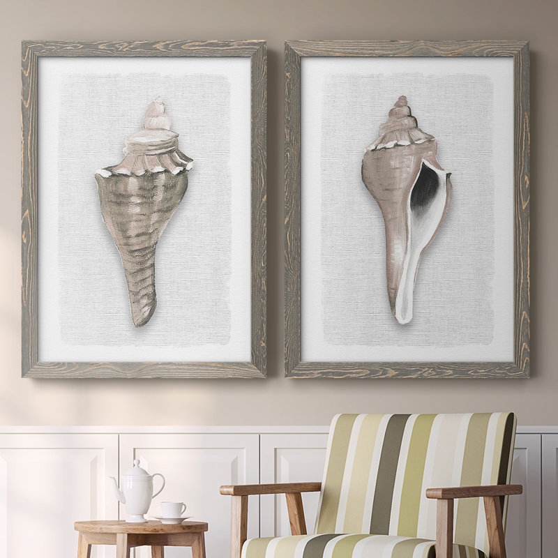 Sea Front Shell I - Toile encadrée de qualité supérieure - prête à être accrochée, H 27,5 po x l 75 po x P 1,5 po, Gris