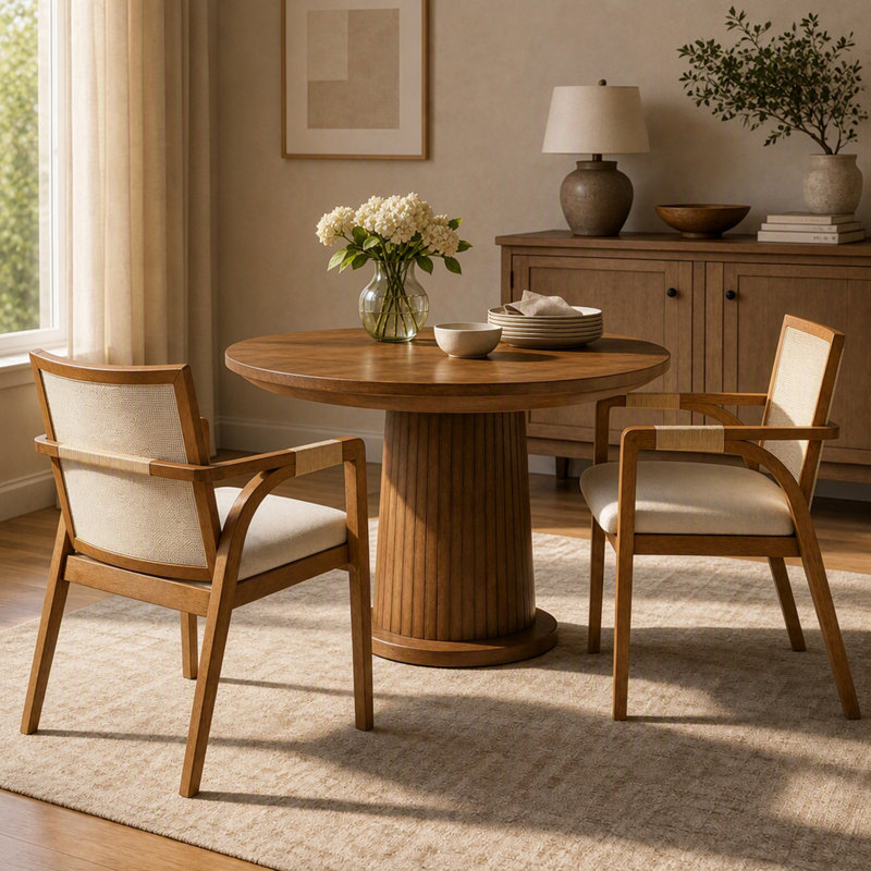 Ensemble de 2 chaises de salle à manger avec dossier en textilène et décor en rotin en PE