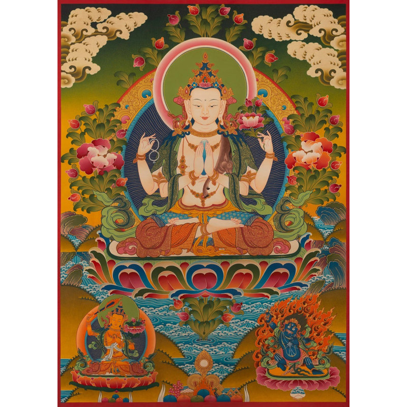 Chengrezig | Avalokiteshvara Thangka (Thangka sans brocart)