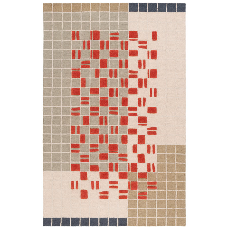 Tapis gris / rouge / beige en laine / coton touffeté à la main Elswick, Rectangulaire 3 pi x 5 pi