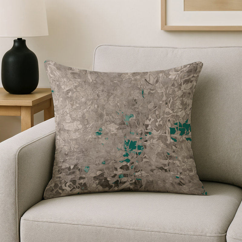 Coussin décoratif intérieur et extérieur Modern, Carré 16 po, Brun clair / vert / gris abstrait