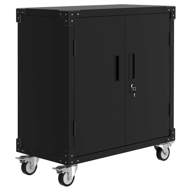 Metal Storage Cabinet, Rolling Tool Cabinet with 2 Adjustable Shelves, Pegboard, Locks & 4 Wheels, Heavy Duty & Rust Resistant for Garage, Workshop, Black