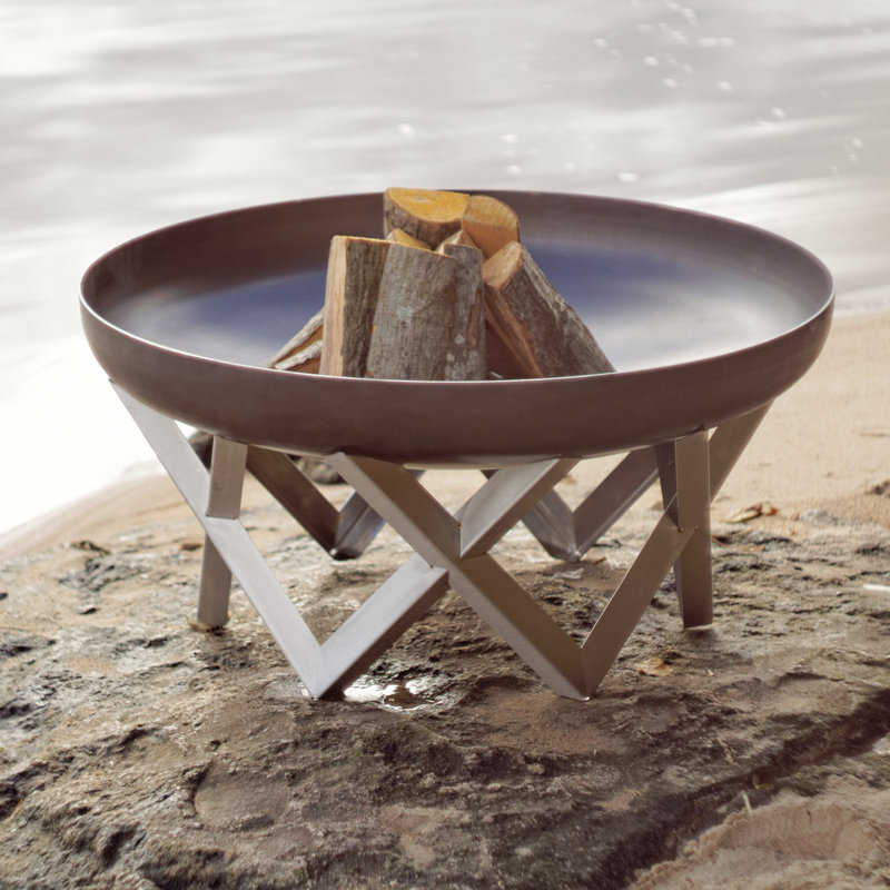Round Steel Fire Pit, Brown, 40cm H x 79cm W x 79cm D