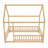 Full Size Floor Wooden Bed With House Roof Frame,Fence Guardrails,Natural-17507670-17507671