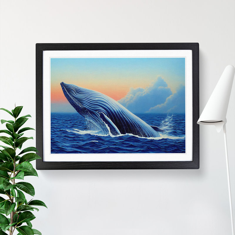 Whale Art Painting - Framed Print, Black Framed, 25cm H x 34cm W x 2cm D