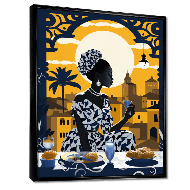 Silhouette urbaine de la pleine lune africaine, reproduction d'art mural africain, Cadre flottant noir