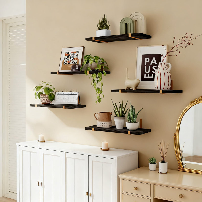Floating Shelves Set Of 5, Rustic Wood Wall Mounted Shelves For Home Organization, Storage Shelves For Bedroom, Bathroom, Kitchen, Living Room, Office Decor