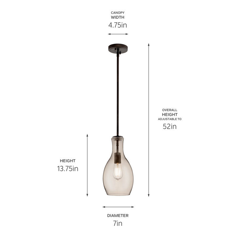 Luminaire suspendu 1 lumière bronze antique avec abat-jour en verre teinté, Champagne, Bronze vieilli