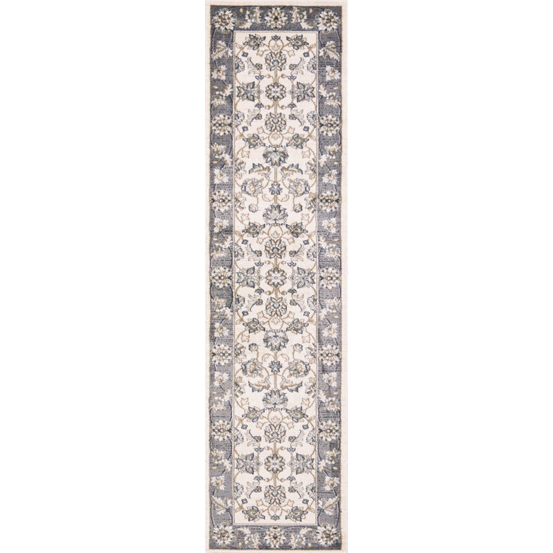 8' Gray And Ivory Runner Rug