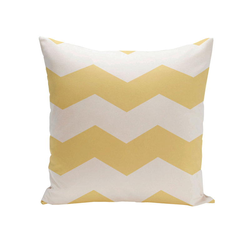  Chevron Stripes Geometric Outdoor Square Pillow Cover & Insert, Lemon, 18" x 18"