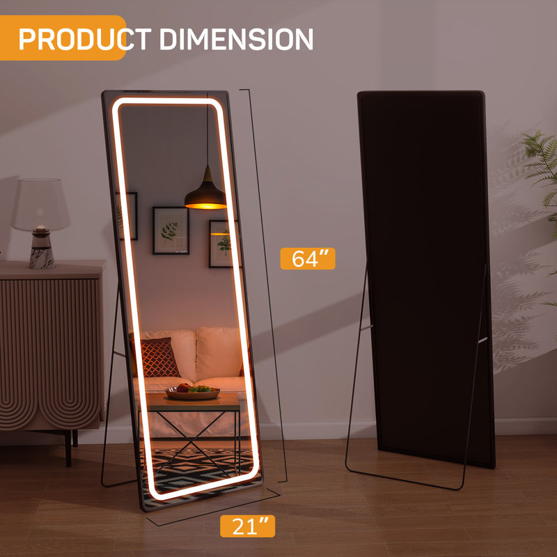 Dimmable LED Full Length Mirror with Aluminum Alloy Frame , 64" x 21"
