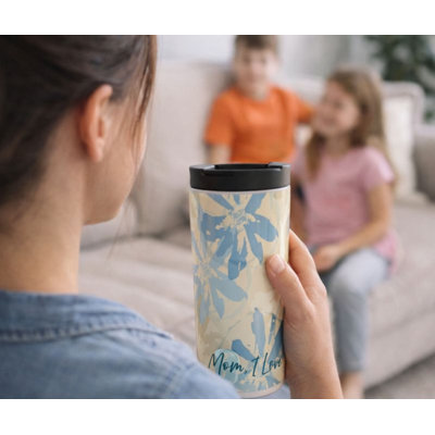 Verre blanc, bleu et maman «I Love»