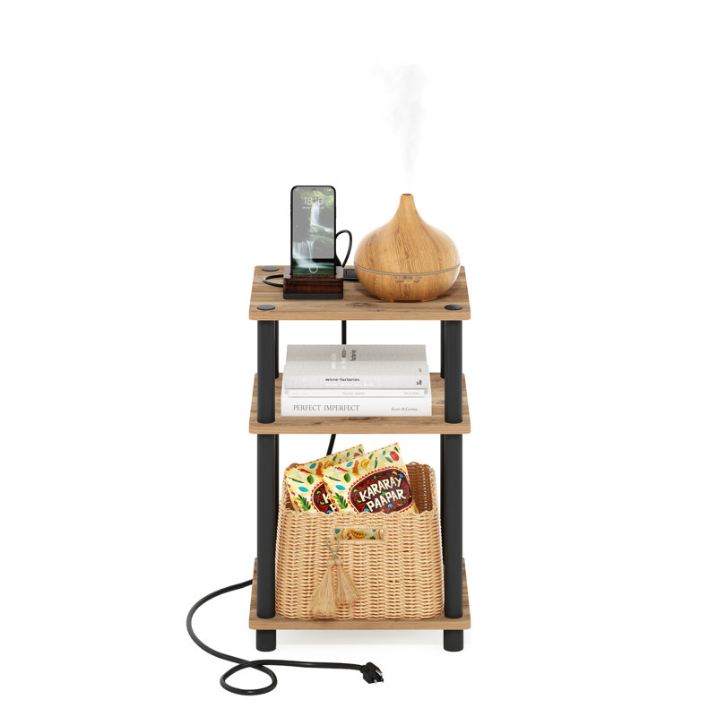 End Table with Dual Installation Options, Built-In Outlets, USB & Type C Ports, Flagstaff Oak