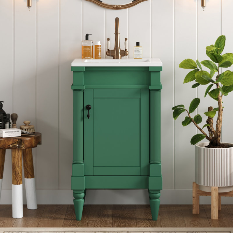 Meuble-lavabo moderne de 18 pouces avec lavabo, meuble de rangement moderne avec porte, meuble de salle de bain autoportant pour petit espace, meuble-lavabo simple avec tablette réglable