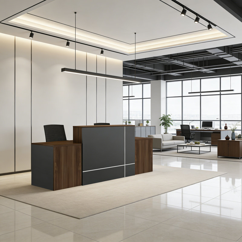 Bureau de réception moderne et minimaliste - Comptoir, bureau, salon et vente au détail, Brun