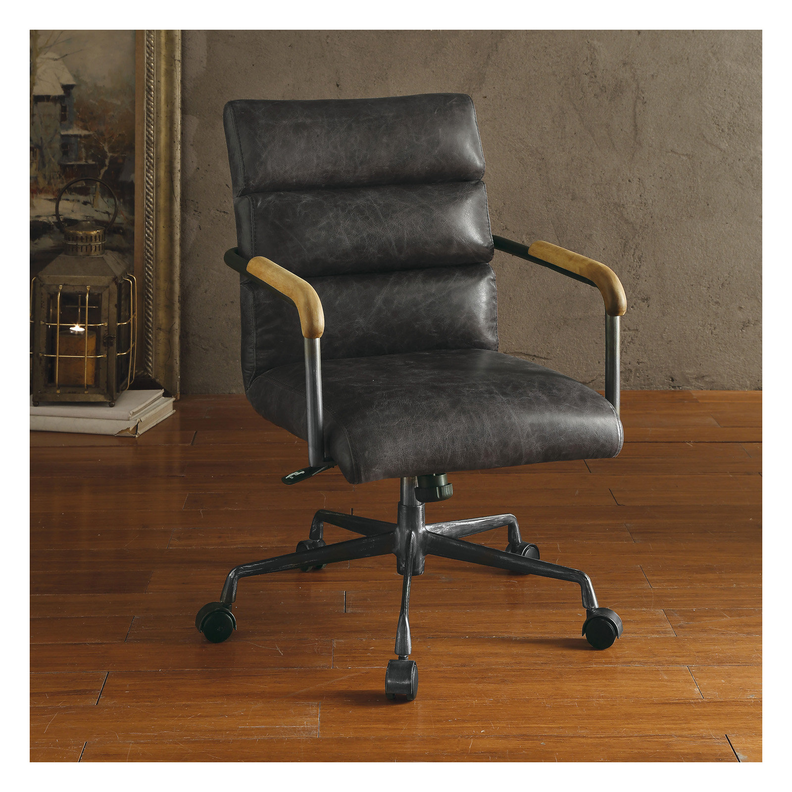 Springtown Swivel Office Chair, Antique Ebony