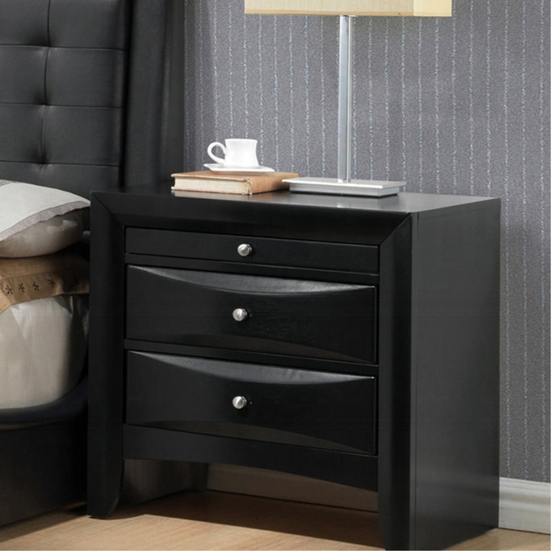Table de chevet noire en bois avec 2 tiroirs et 1 plateau pour chambre à coucher au look contemporain