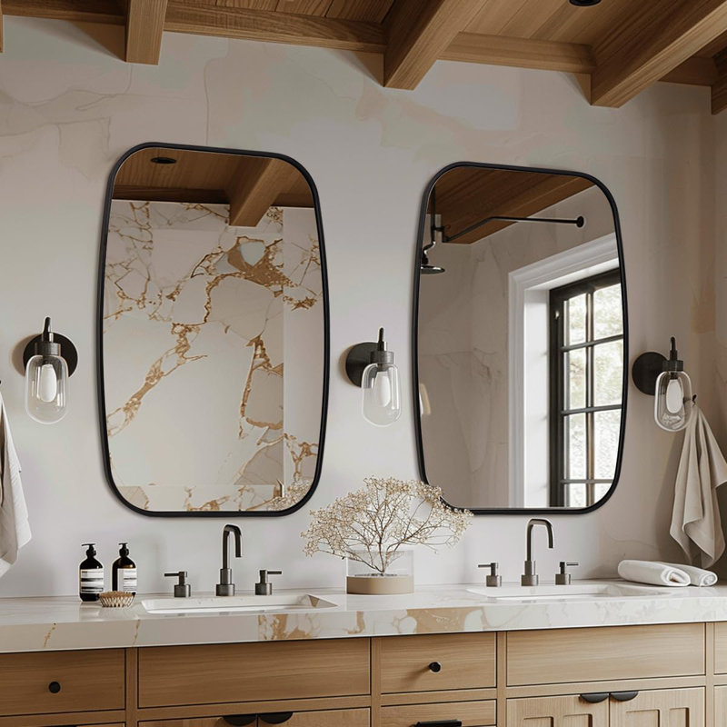 Contemporary Oblong Bathroom Vanity Mirror | Stainless Steel Thick Frame, 36" x 24", Matte Black