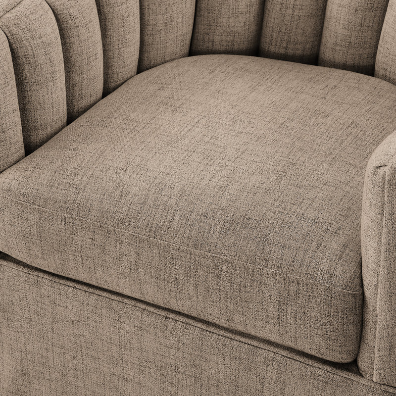 Fauteuil d'appoint pivotant à jupe d'inspiration côtière, pivotant à 360 degrés en métal, dossier à canaux verticaux, assise élégante et confortable à ressorts ensachés, coussin réversible amovible, 4 teintes légères.