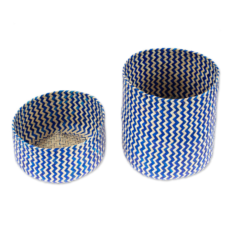 Breakwater Bay Fabric Decorative Basket, Blue, 6.75 H x 6 W x 6 D