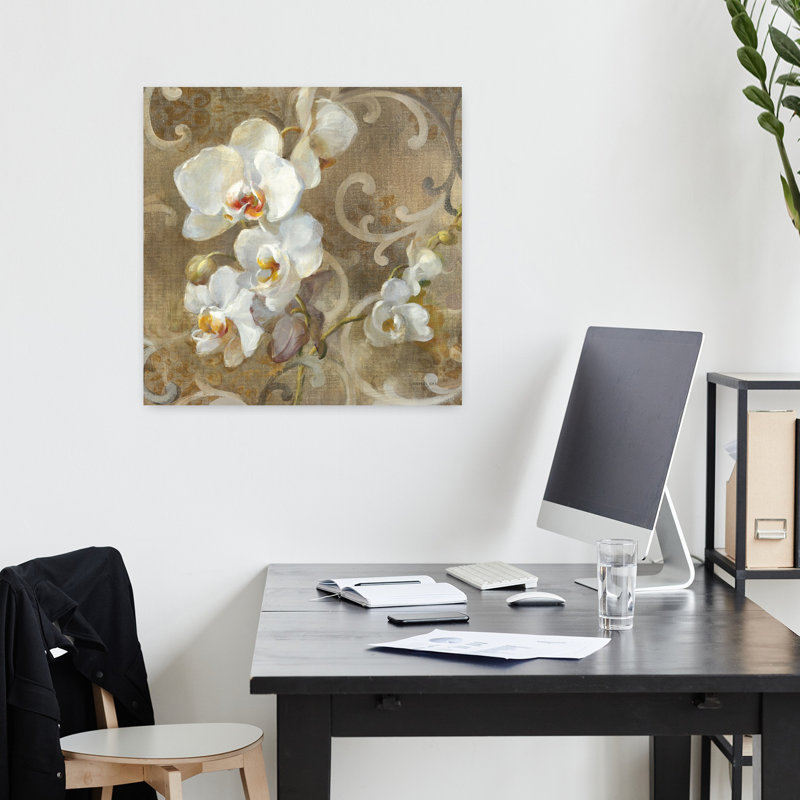 Art contemporain orchidée blanche, H 18 po x l 18 po