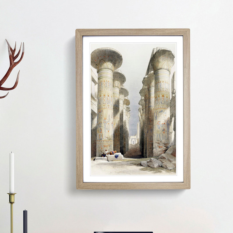 Ehyptian Temple by David Roberts - Picture Frame Painting Print, 36cm H x 27cm W x 2cm D, Oak Framed