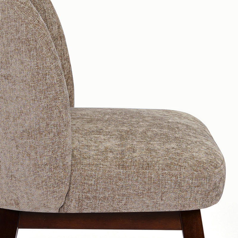 Chaise de salle à manger à dossier incurvé, recouverte de tissu, pieds en bois massif, marron, ensemble de 6, 6, Brown